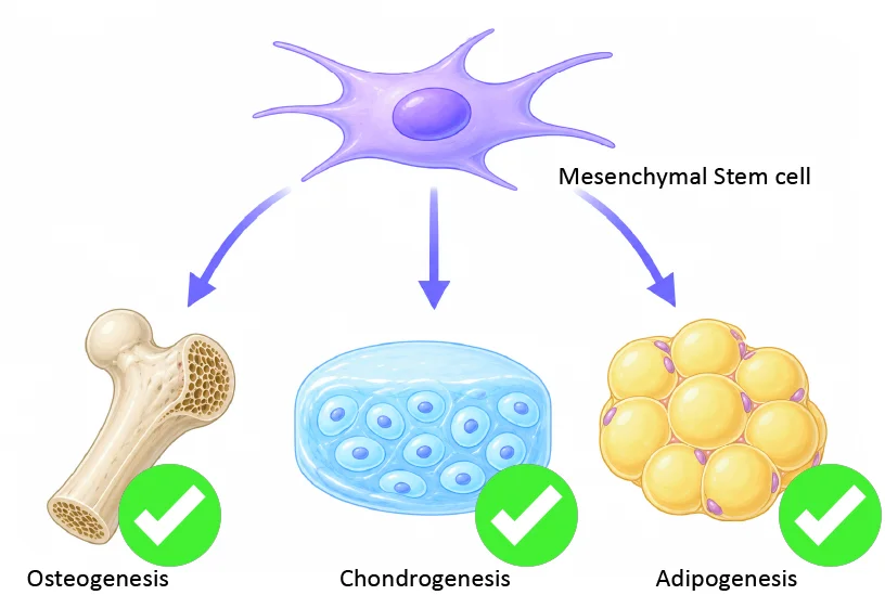 Tri-lineage differentiation: Osteogenesis, Chondrogenesis, Adipogenesis